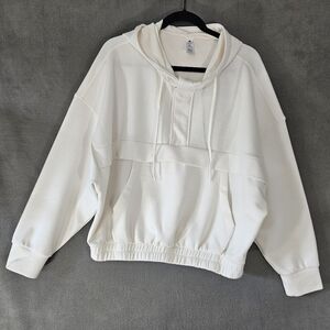 Yogalicious Womens XL Scuba Venice Half Zip Sweatshirt Hooded Ivory Yoga Pocket